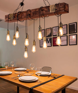Lustra Lustre Poutre en Bois Ampoule Edison Rustique