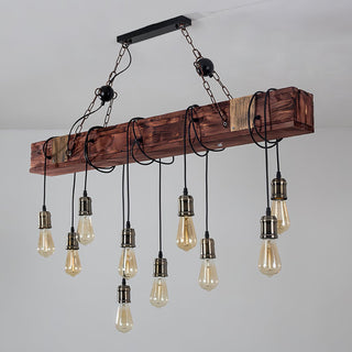 Lustra Lustre Poutre en Bois Ampoule Edison Rustique