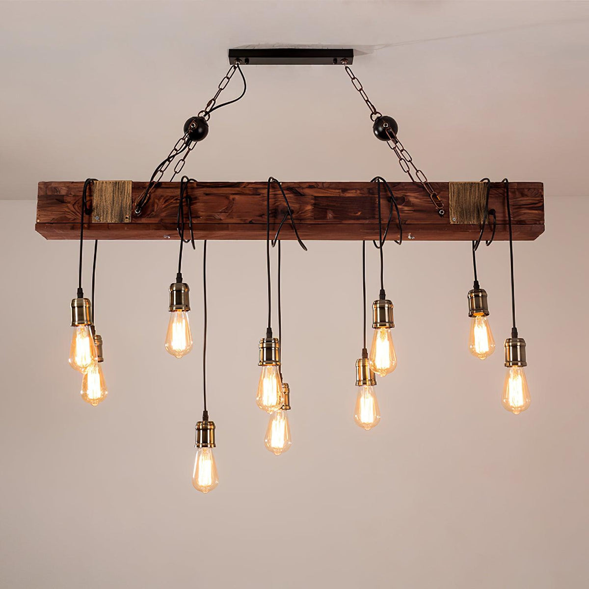 Arlenae Lustre Poutre en Bois Ampoule Edison Rustique