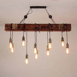 Lustra Lustre Poutre en Bois Ampoule Edison Rustique