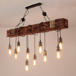 Lustra Lustre Poutre en Bois Ampoule Edison Rustique