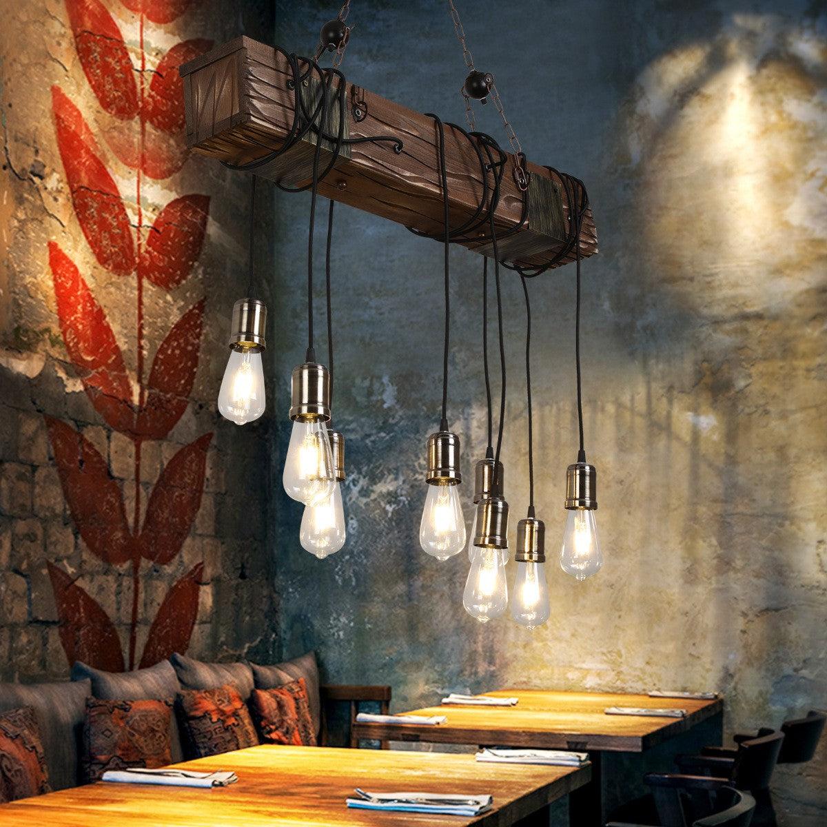 Arlenae Lustre Poutre en Bois Ampoule Edison Rustique