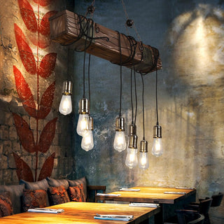 Lustra Lustre Poutre en Bois Ampoule Edison Rustique