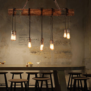 Lustra Lustre Poutre en Bois Ampoule Edison Rustique