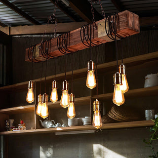 Lustra Lustre Poutre en Bois Ampoule Edison Rustique