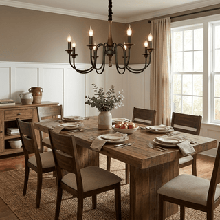 Wood Iron Candle Chandelier-Neutral Decor
