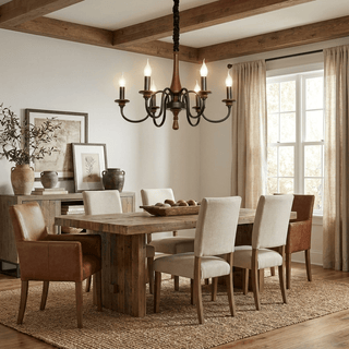 Wood Iron Candle Chandelier-Neutral Decor
