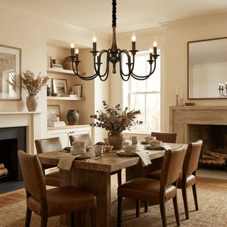 Wood Iron Candle Chandelier-Neutral Decor