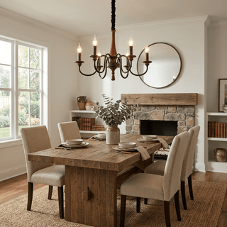 Wood Iron Candle Chandelier-Neutral Decor