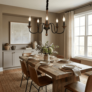 Wood Iron Candle Chandelier-Neutral Decor
