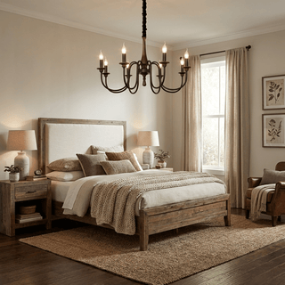 Wood Iron Candle Chandelier-Neutral Decor