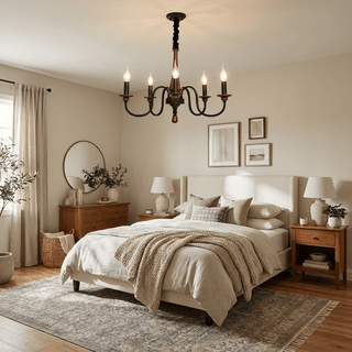 Wood Iron Candle Chandelier-Neutral Decor