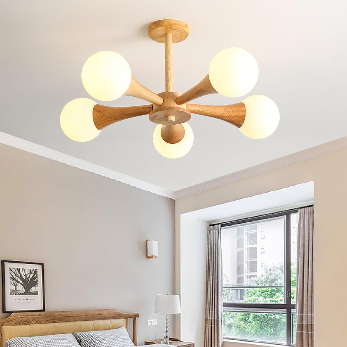 Verina Lustre Globe en Bois Rétro