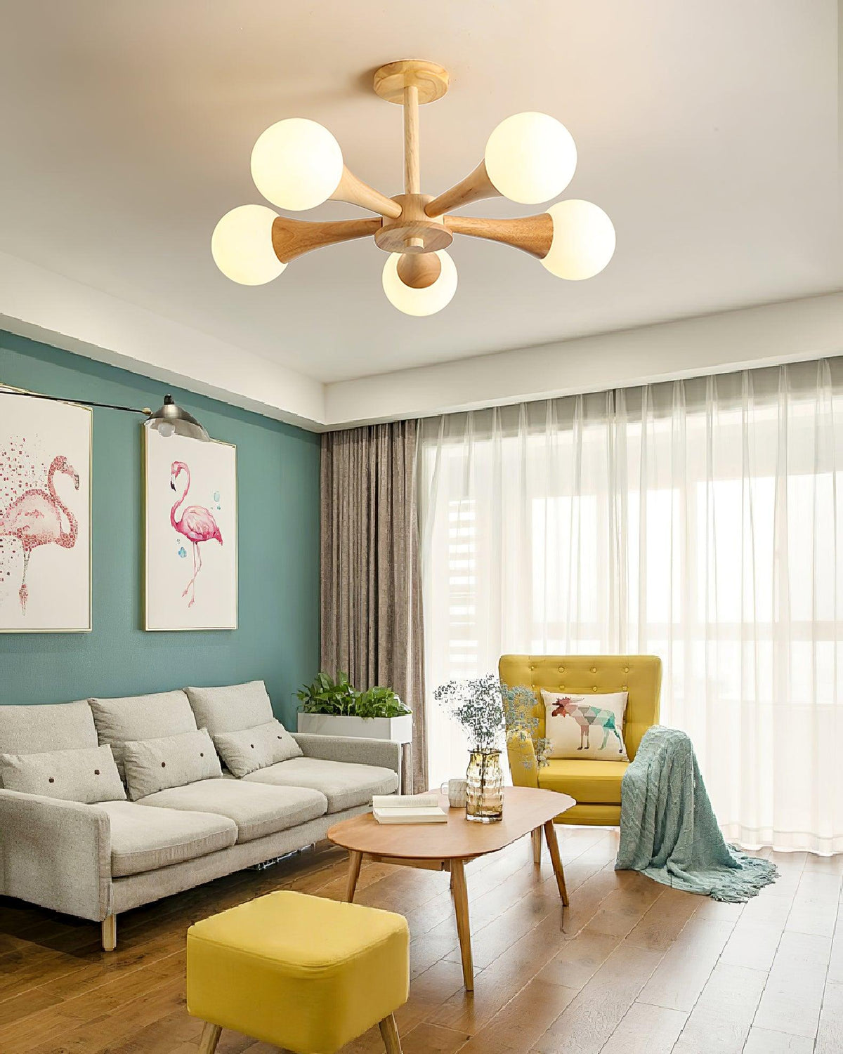 Verina Lustre Globe en Bois Rétro