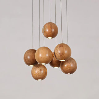 Wooden Orb Sphere Cluster Pendant Light-Neutral Decor