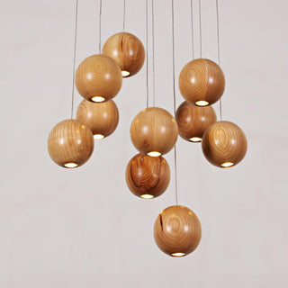 Wooden Orb Sphere Cluster Pendant Light-Neutral Decor