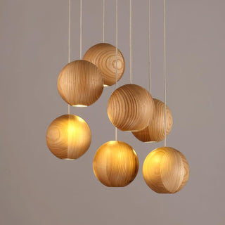 Wooden Orb Sphere Cluster Pendant Light-Neutral Decor