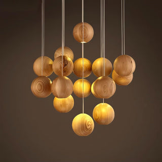 Wooden Orb Sphere Cluster Pendant Light-Neutral Decor