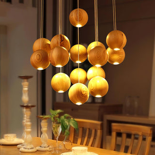 Wooden Orb Sphere Cluster Pendant Light-Neutral Decor