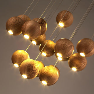 Wooden Orb Sphere Cluster Pendant Light-Neutral Decor