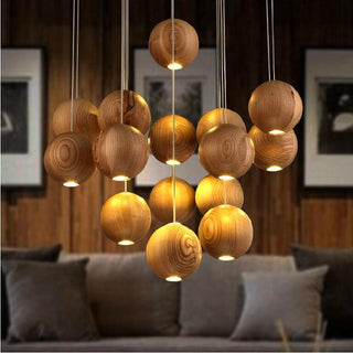 Wooden Orb Sphere Cluster Pendant Light-Neutral Decor
