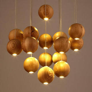 Wooden Orb Sphere Cluster Pendant Light-Neutral Decor