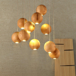 Wooden Orb Sphere Cluster Pendant Light-Neutral Decor