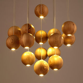 Wooden Orb Sphere Cluster Pendant Light-Neutral Decor
