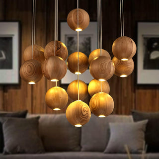 Wooden Orb Sphere Cluster Pendant Light-Neutral Decor