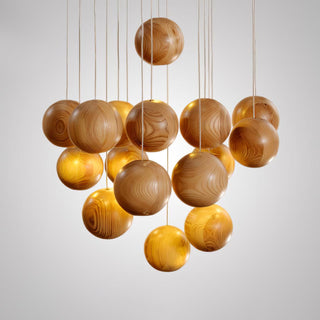 Wooden Orb Sphere Cluster Pendant Light-Neutral Decor