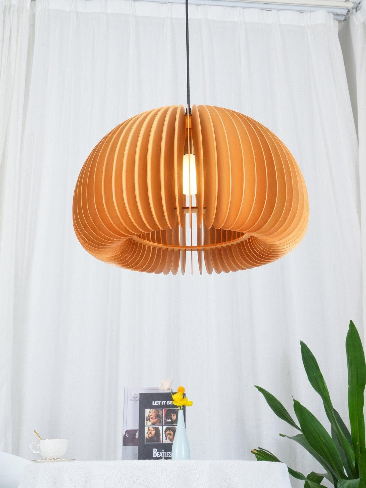 Floreira Lampe Suspendue en Bois Dôme Citrouille Nordic