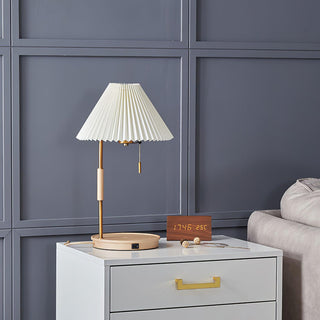 Pleated Retro Wooden Table Lamp-Neutral Decor