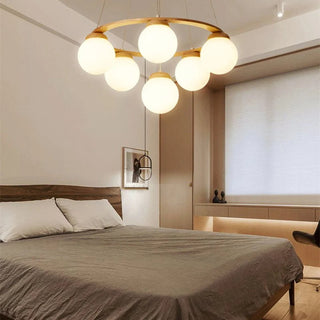 Valentina LED Suspension Bois Verre Blanc Salon/Chambre À Coucher