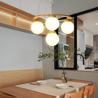Valentina LED Suspension Bois Verre Blanc Salon/Chambre À Coucher