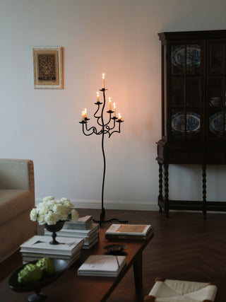 Hand Forged Iron Floor Candelabra-Neutral Decor