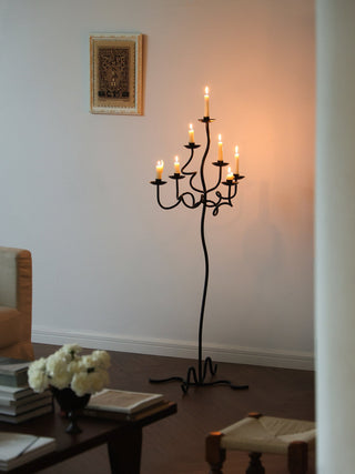 Hand Forged Iron Floor Candelabra-Neutral Decor