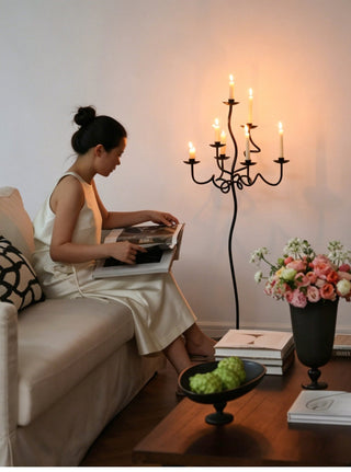 Hand Forged Iron Floor Candelabra-Neutral Decor