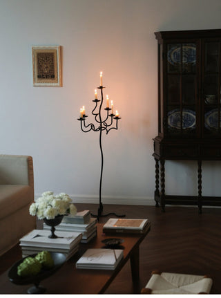 Hand Forged Iron Floor Candelabra-Neutral Decor