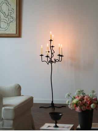 Hand Forged Iron Floor Candelabra-Neutral Decor
