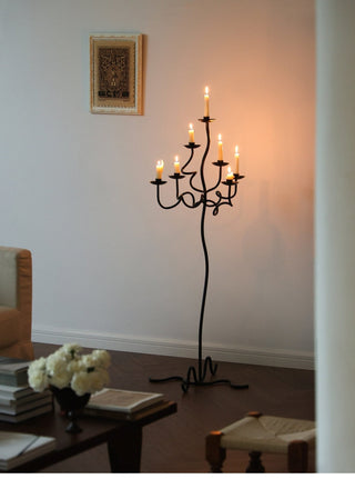 Hand Forged Iron Floor Candelabra-Neutral Decor