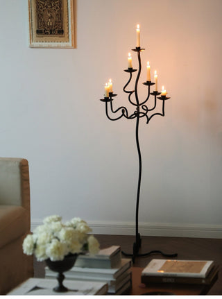 Hand Forged Iron Floor Candelabra-Neutral Decor