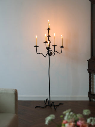 Hand Forged Iron Floor Candelabra-Neutral Decor