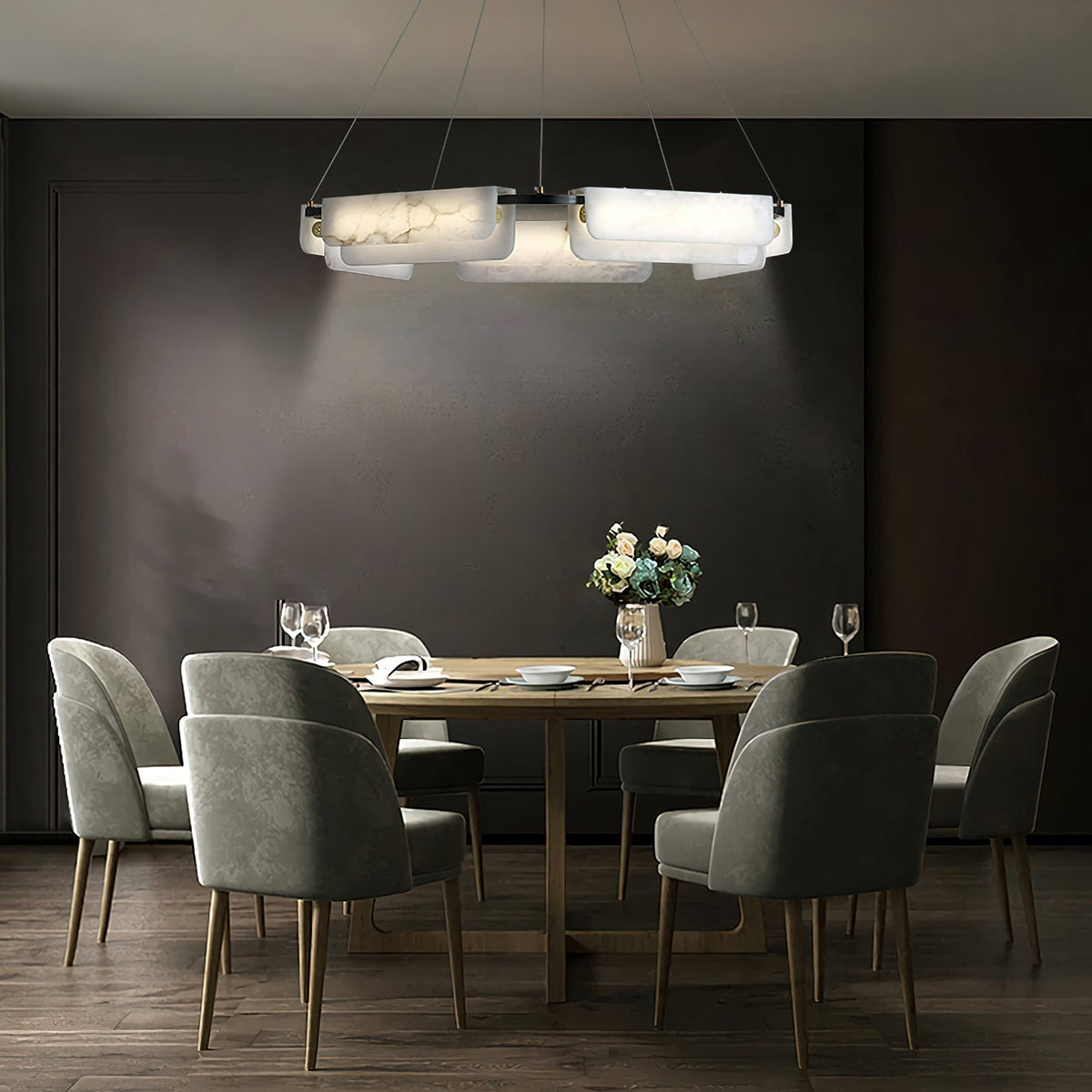 Syphaen Lustre Métal Albâtre Luxe Postmoderne