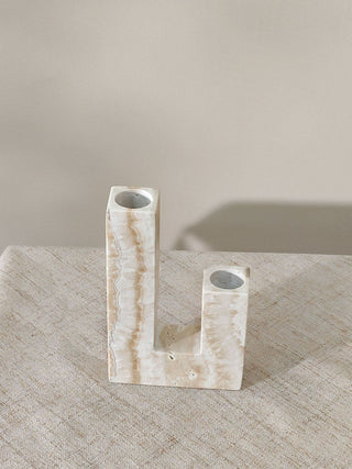 Horze Support de Bougie Moderne en Travertin Jaune