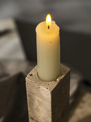 Horze Support de Bougie Moderne en Travertin Jaune