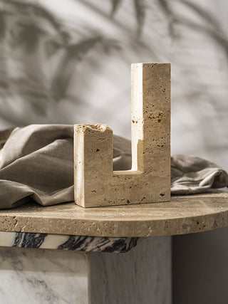 Horze Support de Bougie Moderne en Travertin Jaune