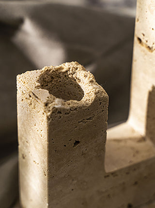 Horze Support de Bougie Moderne en Travertin Jaune