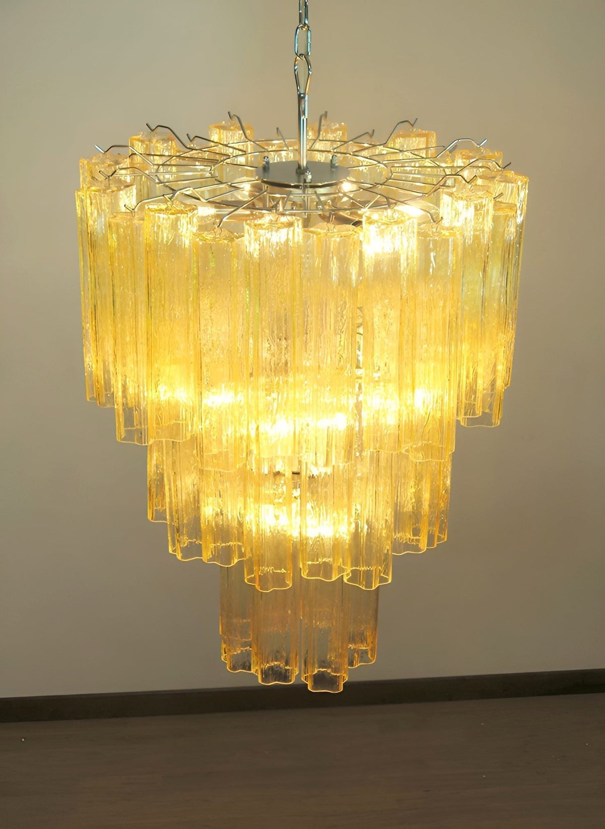 Jorisa Lustre Jaune Verre Tube Étagé Chaud
