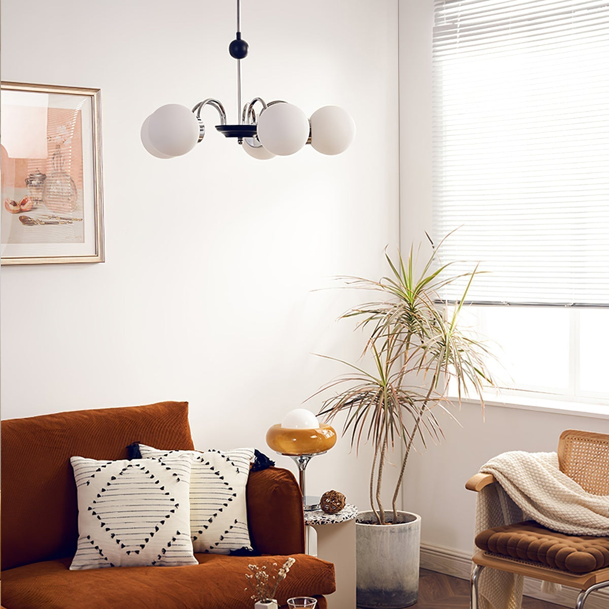 Arlelia Lustre Cadre en Tige et Blanc