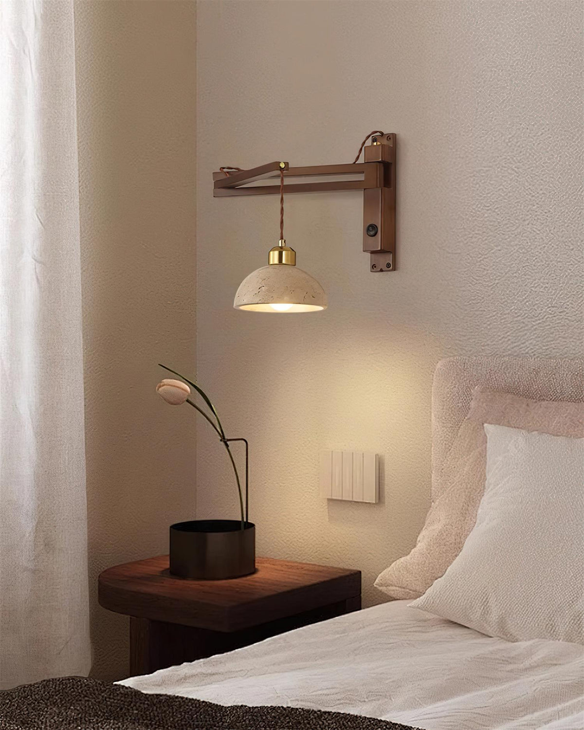 Wall Lamp with Travertine Cylinder Shade for Minimalist Ambiance-Neutral Decor